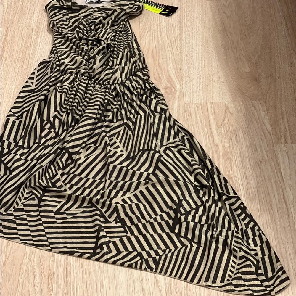 Elegant Black and Cream Striped Dress